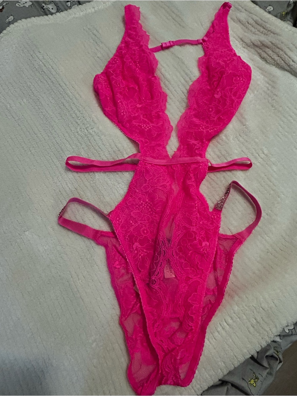 Victoria's Secret Hot Pink Lace Strappy Teddy